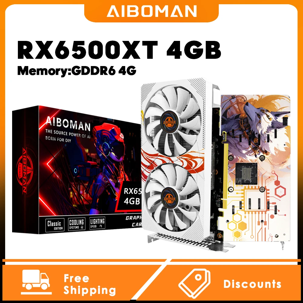 AIBOMAN RX6500XT 4G Fox اللوحة الخلفية نمط GDDR6 64Bit Outputinterface HDMI * 1 + DP * 1 الألعاب على بطاقة رسومات الكمبيوتر #1