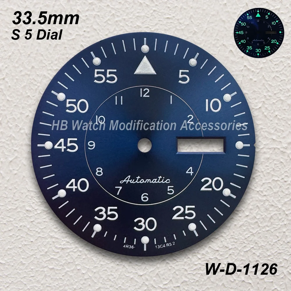 33.5mm S 5 Logo Sunray Dial Fit NH36/4R36 Movement Green Luminous High Quality Watch Modification Accessories