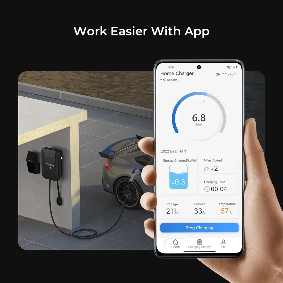 TOPDON Manufacturer Factory Supply Ocpp Level 32A 16A 7kw 11kw 22kw PluseQ AC Home Fast Charger Station Wallbox EV Car Charger image 4