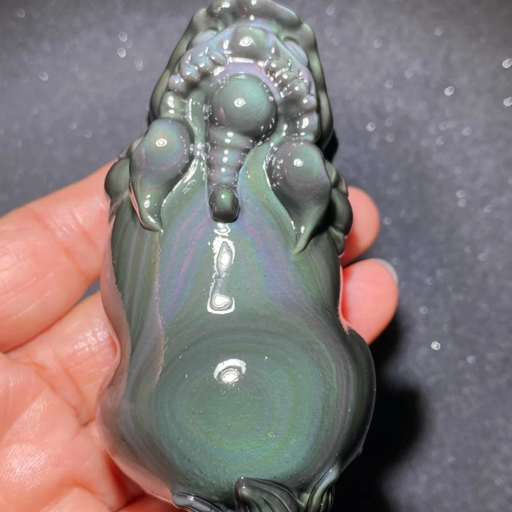 1PC 83*44*37mm Natural Quartz Colored Obsidian Pixiu Healing Crystal Reiki Lucky Figurine for Home Decoration Energy Carving
