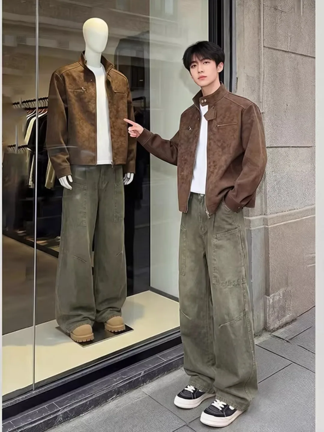 

Cleanfit American Sle Workwear Jeans Men's Heavy Du Waed Wide Leg Pants Retro Flared Casual Durable Straight Cut Loose Fit