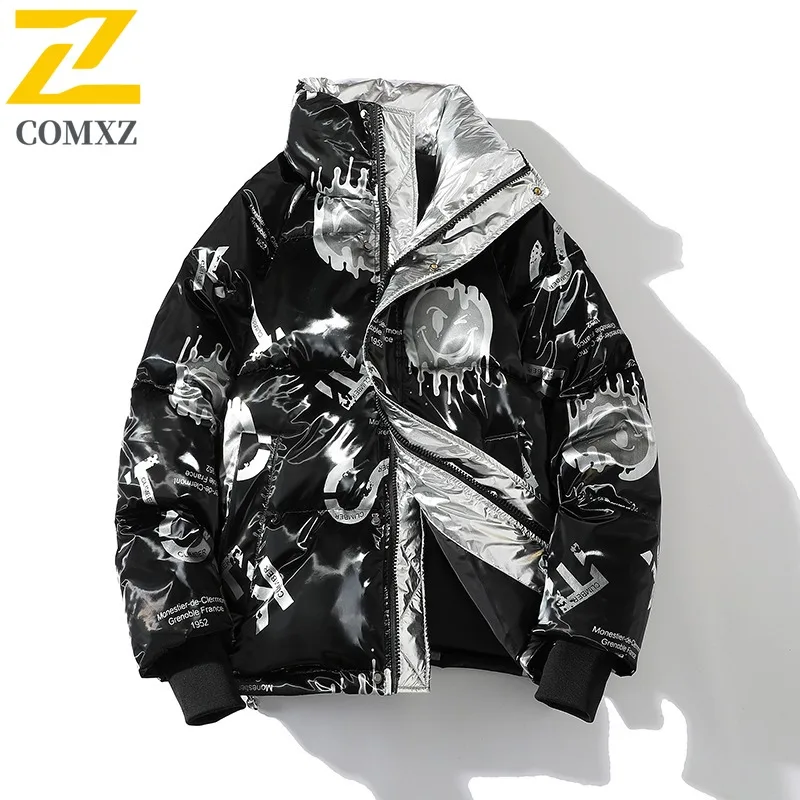

COMXZ 90% White Duck Down Jacket Thick Warm Graffiti Lightweight Skiing Puffer Jacket Street Loose Winter Jacket Men's Clothing