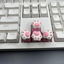 Cute And Adorable Pink Cat Paw Cartoon 3D OEM R4 Cross-axis Gaming Resin Mechanical Keyboard Keycaps.