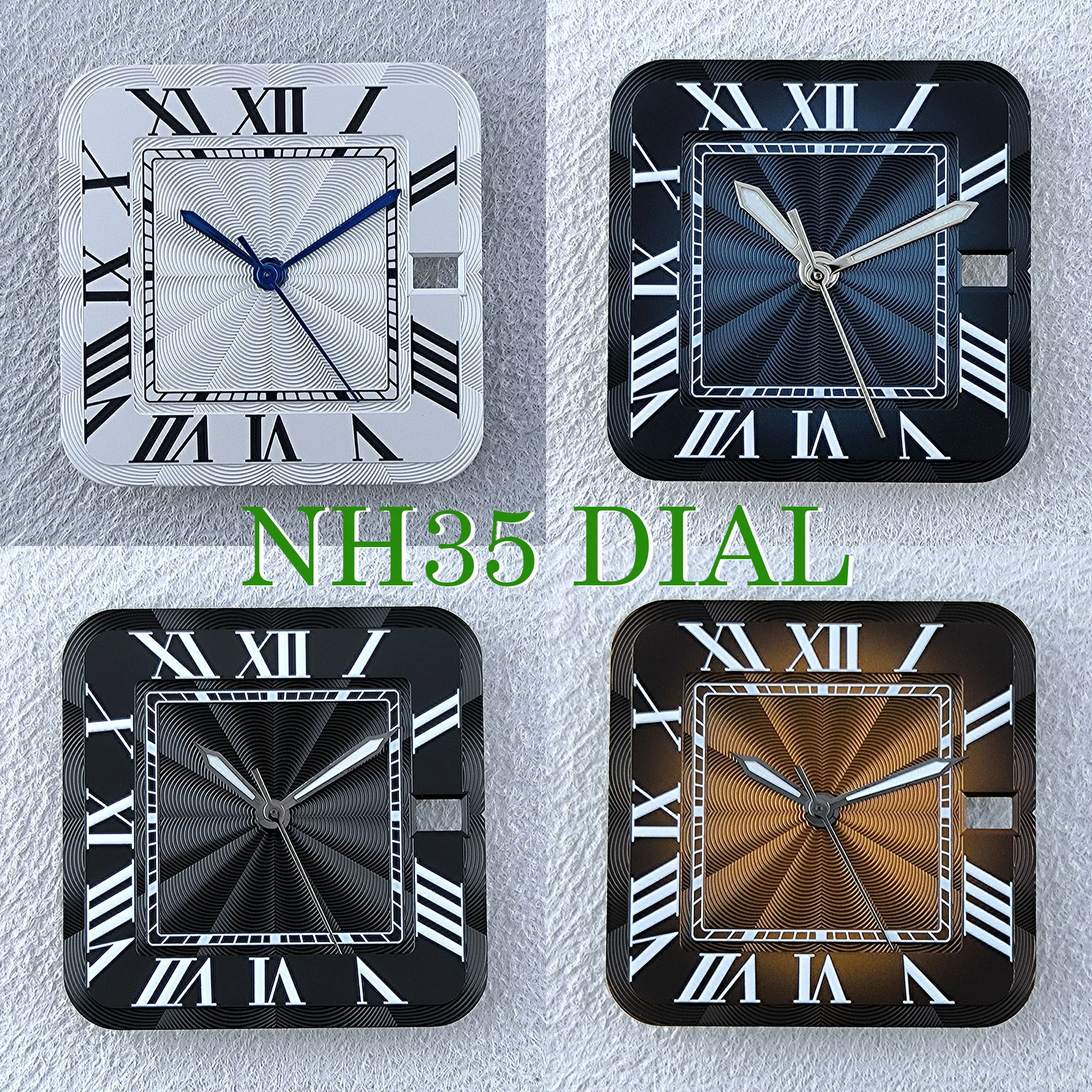 

NH35 Циферблат Квадратный циферблат Мужские часы Циферблат с римскими цифрами Дата в 3-х часах Подходит для NH35 NH36 Механизм Инструменты для ремонта часов