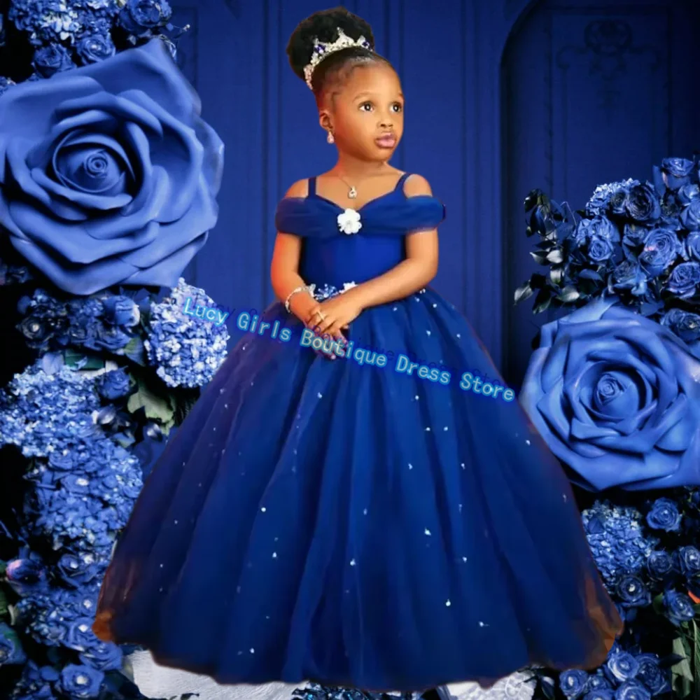 

Lovely Royal Blue Flower Girl Dress Tulle Fluffy for Little Princess Wedding Ball Dresses Kids Birthday Party Evening Gowns