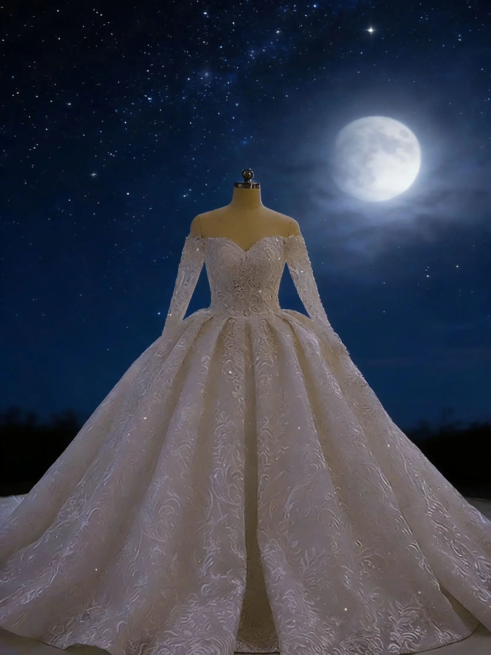 Luxurious 3D Lace Sweetheart Long Sleeve Ball Gown Wedding Dress for Formal Wedding Ceremony