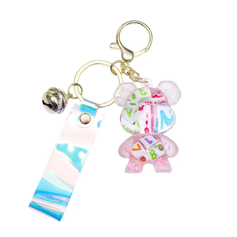 Minso Oil Dragon Bear Floating Object Sand bottle Key Chain Pendant Cute couple Backpack Gift Key chain