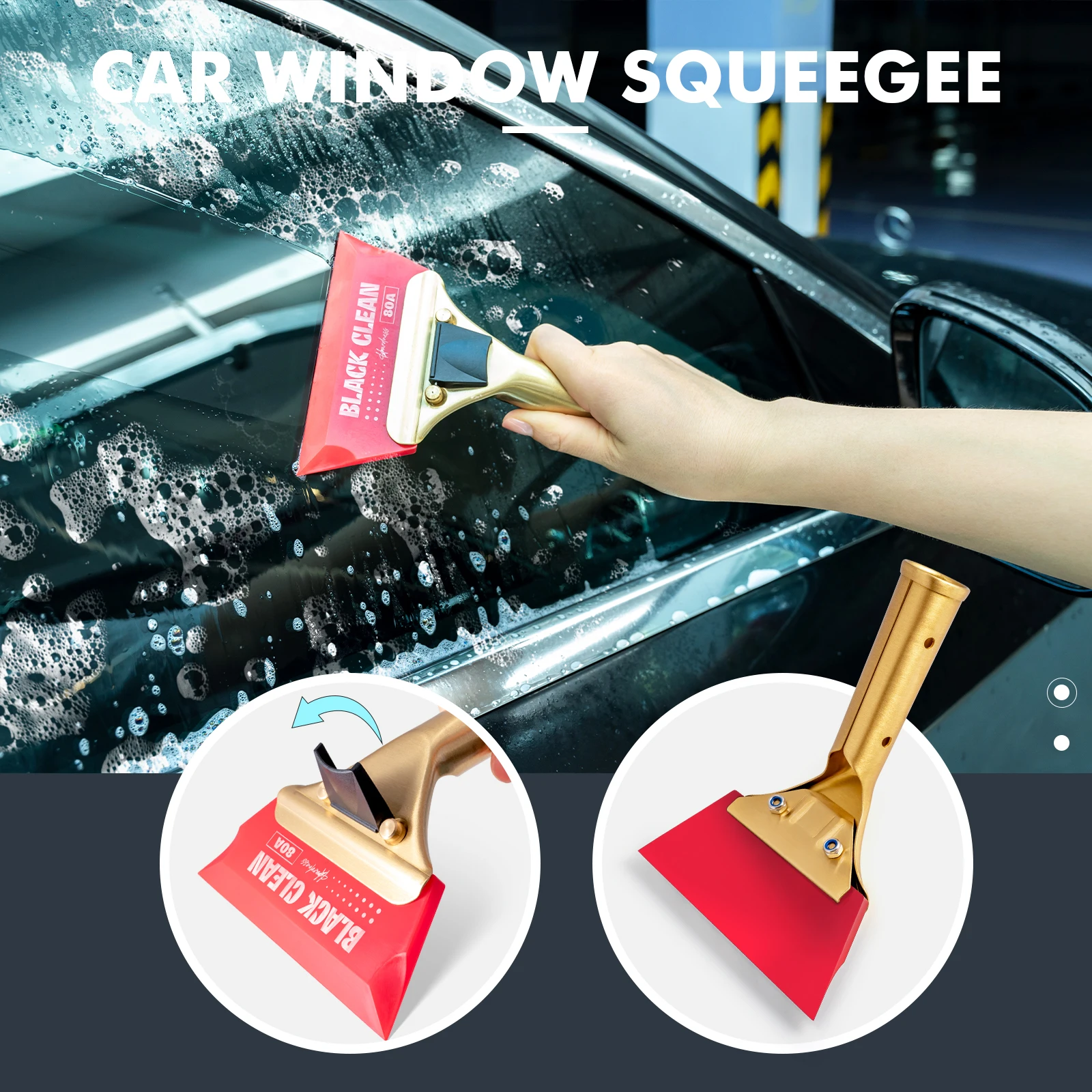 EHDIS Copper Handled Squeegee With No-Scratch Rubber Blade Vinyl Wrap Car House Wash Wiper Window Clean 3-Softness Scraper Tool