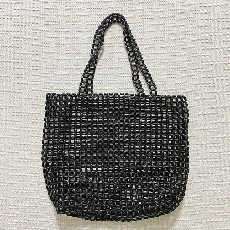 

New retro women's handbag tote bag armpit wholesale woven bag handmade wooden bead bag handmade bead bag