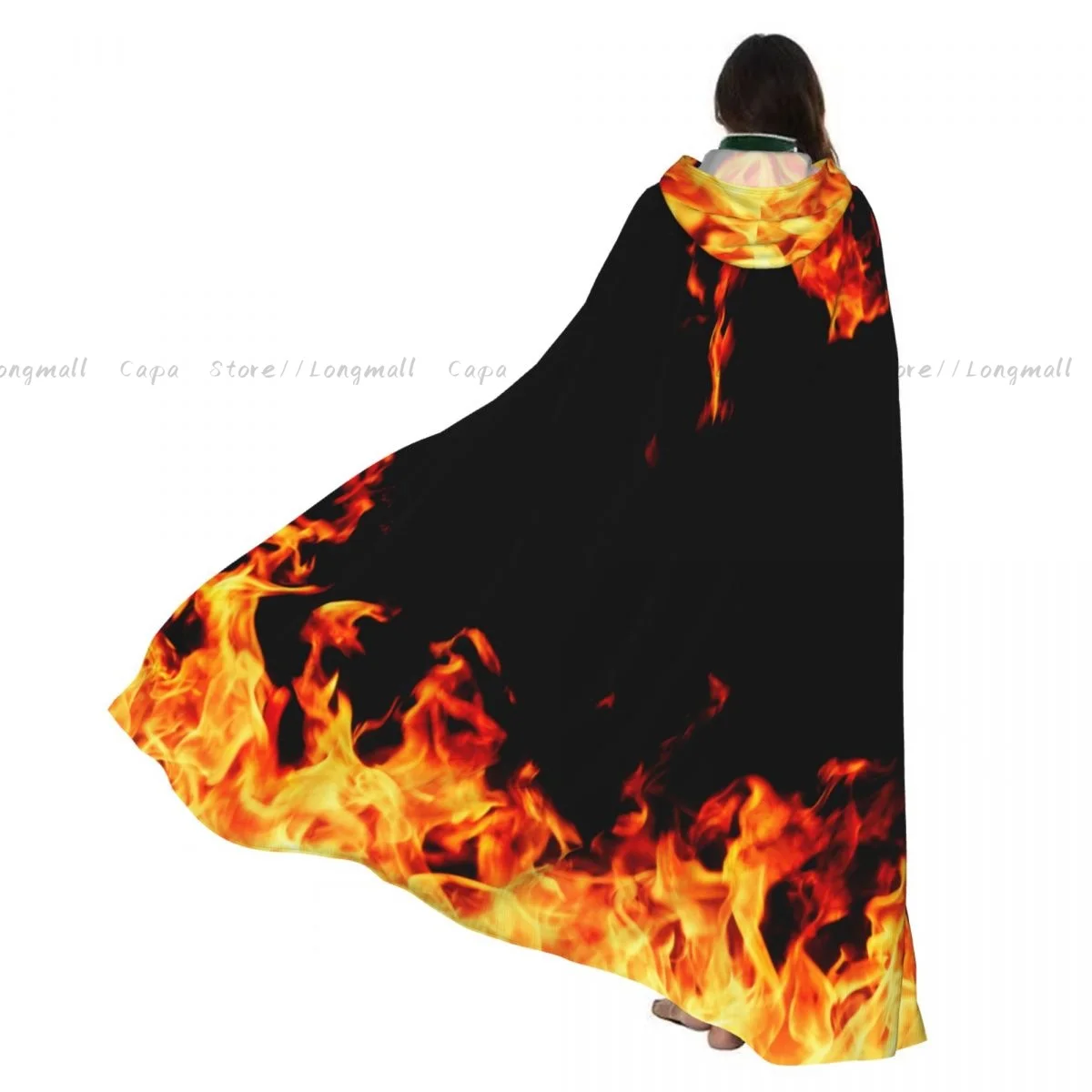 

Adult Vampire Cape Hooded Robe Flame Fire Halloween Cloak Full Length Cosplay