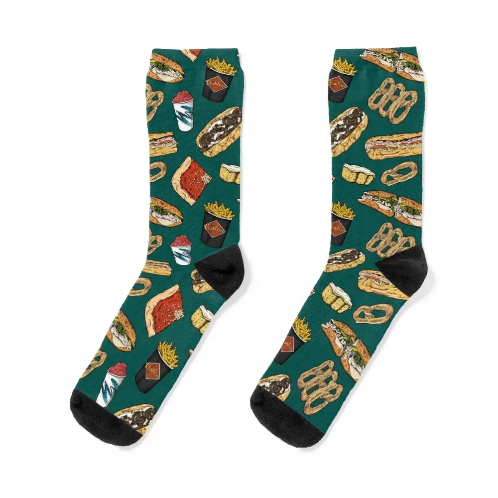 Philly Foods Pattern - Dark Green Socks funny gifts set Designer Man Socks Women\'s