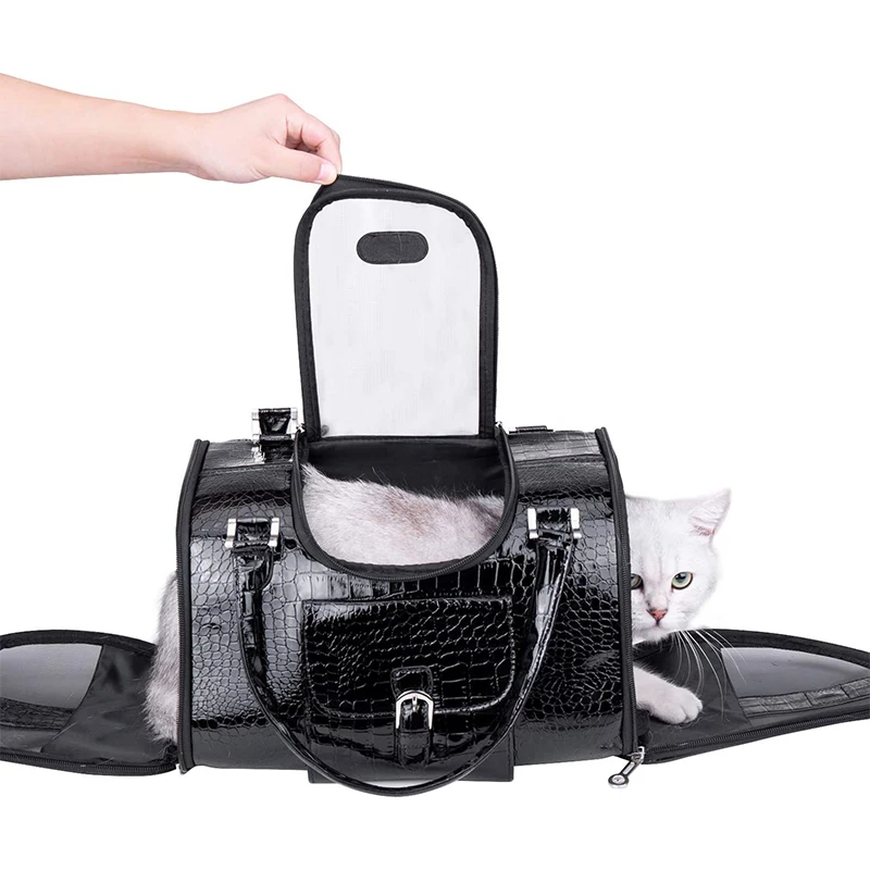 Fashion Dog Carrier PU Leather FoldableCat Carrier Puppy Purse Dog Shoulder Bag Pet Bags for Small Dogs Cats Kitten Chihuahua