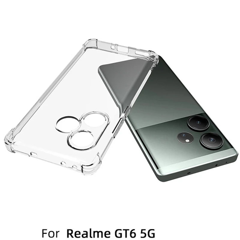 Air Cushion Case for Realme GT 6 GT6 5G Clear Airbag Silicone TPU Bumper Shockproof Back Cover Phone Case for Realme GT 6 GT6 5G