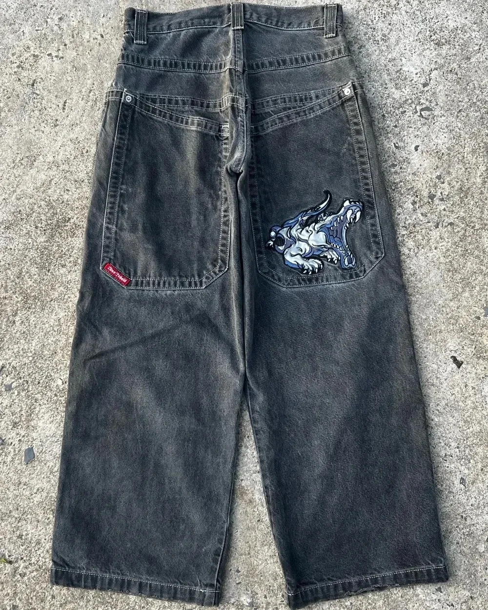 Y2k crocodilo bordado gráfico calças de brim dos homens harajuku baggy jeans gótico cintura alta calças largas streetwear roupas masculinas