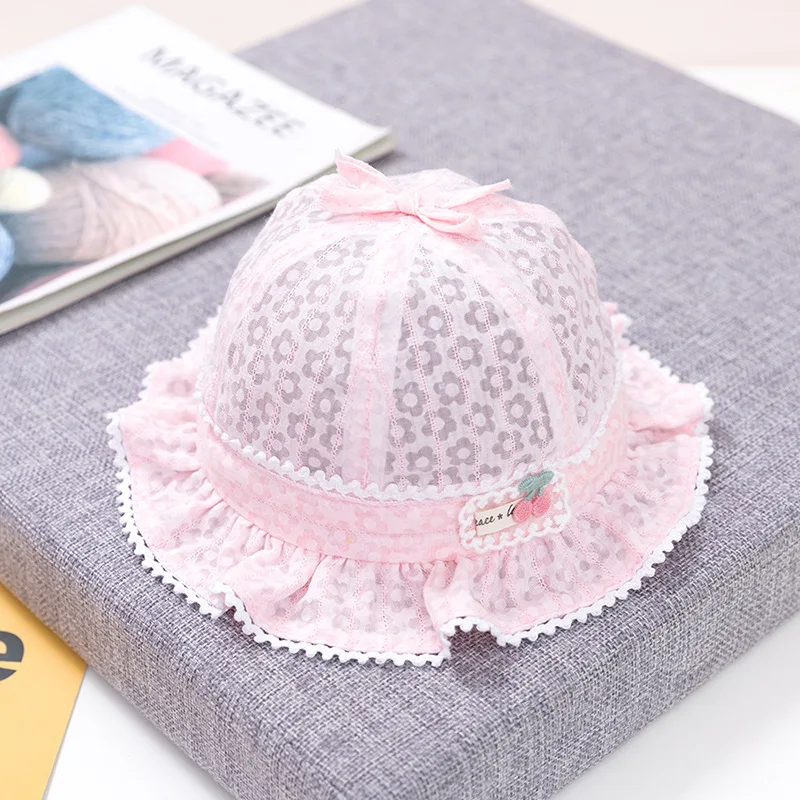 

4 Colors Spring Summer Outdoor Sun Hat Baby Girls Cute Pink Cap Kids Cotton Breathable Bucket Hats 3-12M