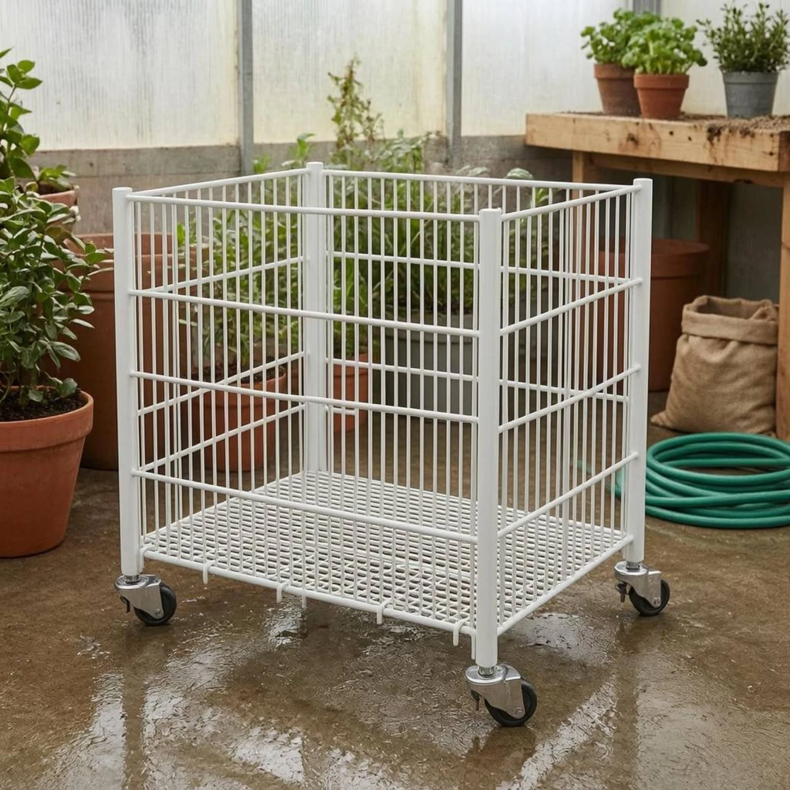 

Wire Storage Trolley White Metal Storage Trolley Mobile Shelving Unit Open Top Home Organizer Anti-Rust for Garden