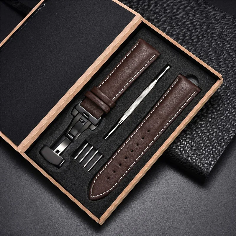 Echtes Lederarmband 18 mm 20 22 24 mm Uhrenarmband Automatische Schmetterlingsschnalle Herren- und Damen-Business-Armbanduhr mit Box-Handgelenkgürtel – Detail 19