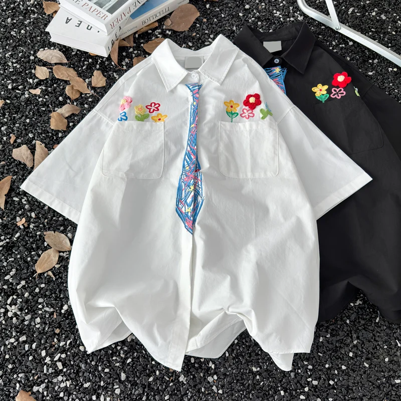 

Creative Hand-Dn fiti Print Loose Fit ort Sve irt ex Summer Faion College Sle Versatile Men's Women's S...