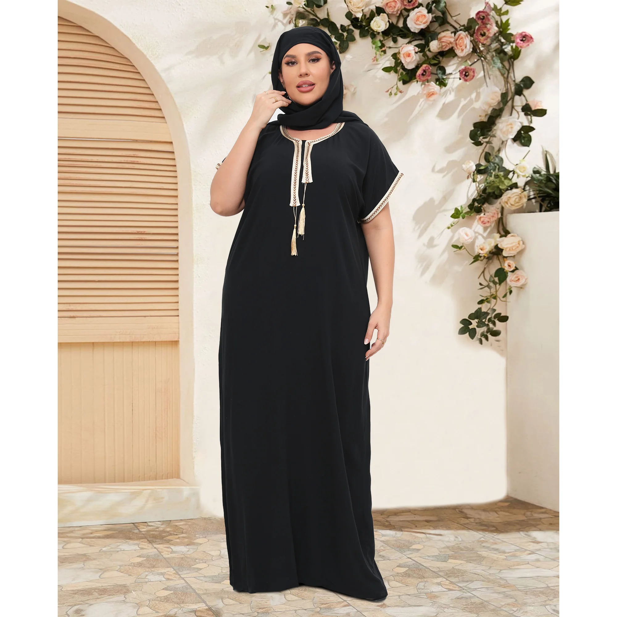 African Plus Size MoroccaTraditional Dress Abaya For Women Loose Caftan Elegant Dresses Dashiki Loungewear Short Sleeve Cover up