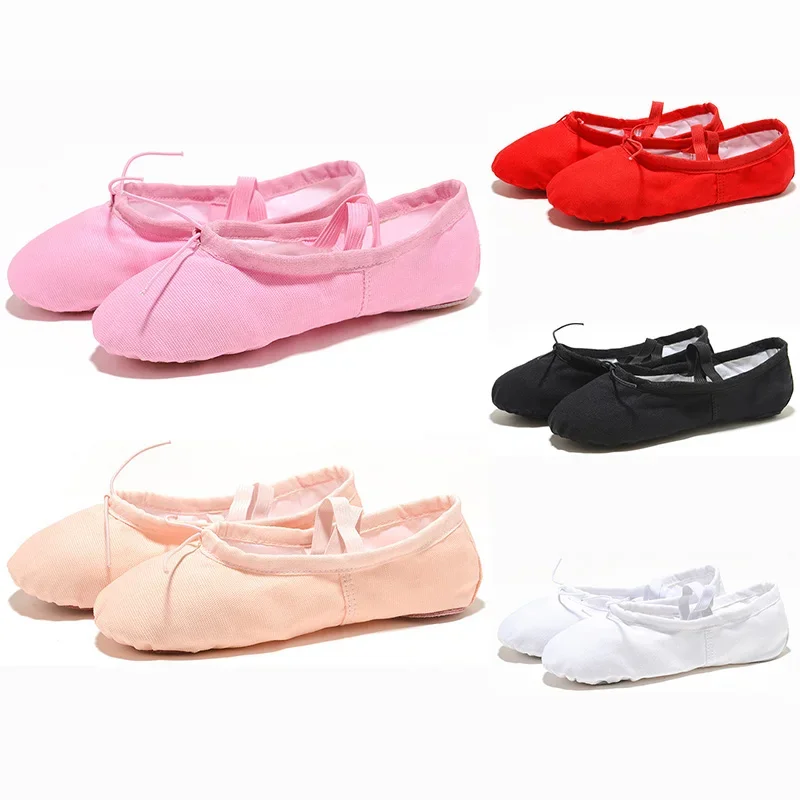 Girls Canvas Ballet Shoes Flat Ballet Dance Slippers Dance Shoes Adult Women Kids Children Classic Split-Sole Soft Leather