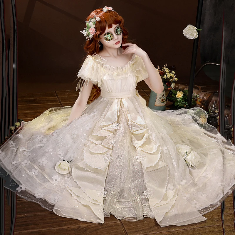 The Game Identity V Costume Euridice Cosplay Pretty  Little girl White Chiffon Daily Dress