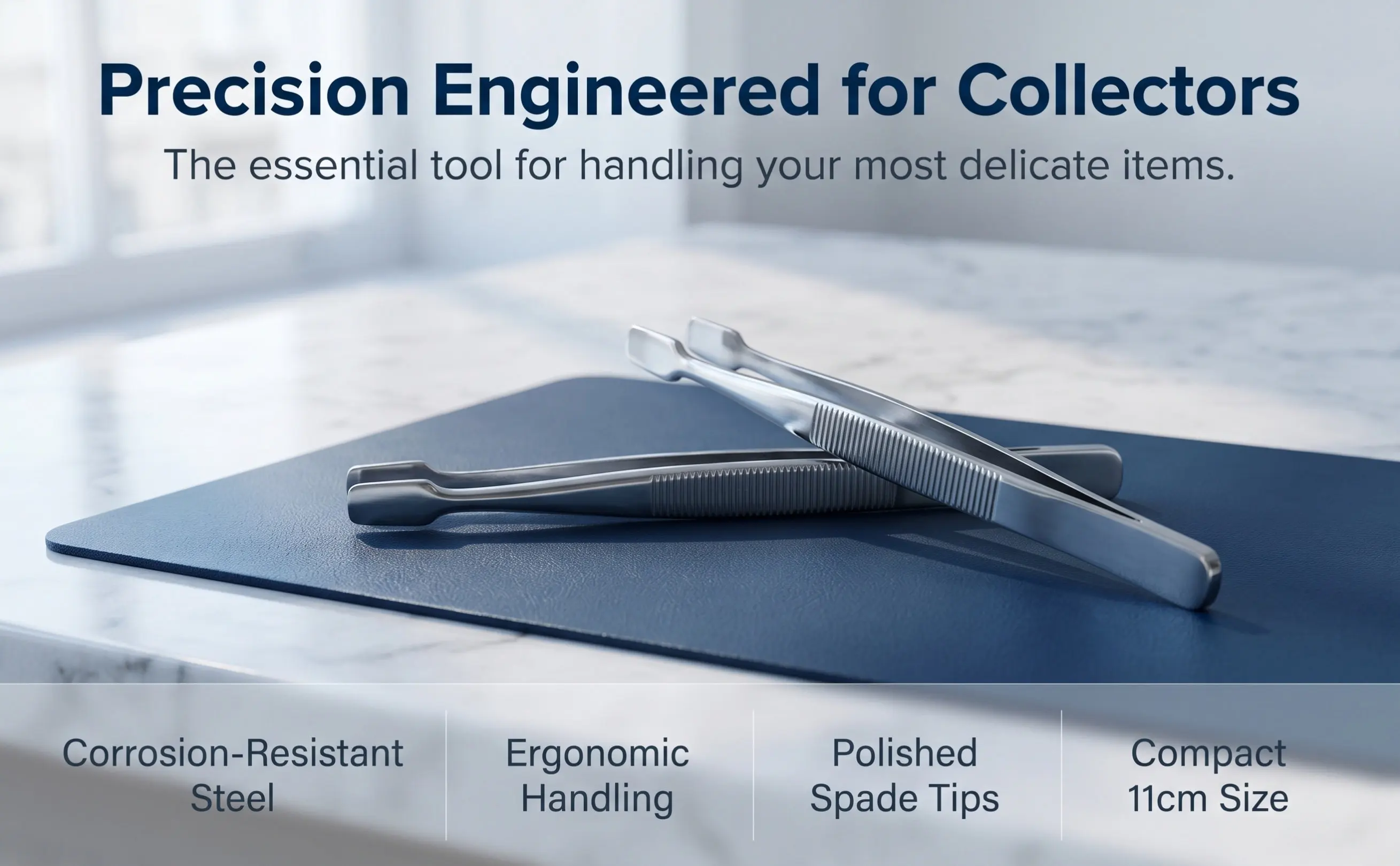 Stamp Tweezers 2 Piece Set Nickel Plated Steel Smooth Spade Tips for Philately Beads Crafts Collecting