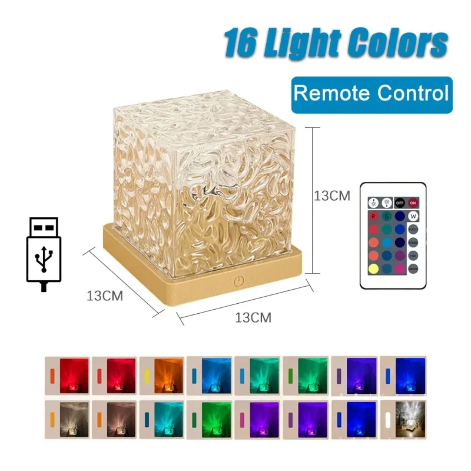 

3/16 Colors Dynamic Rotating Water Ripple Projector Night Light Flame Crystal Lamp Living Room Study Bedroom Rotating Light