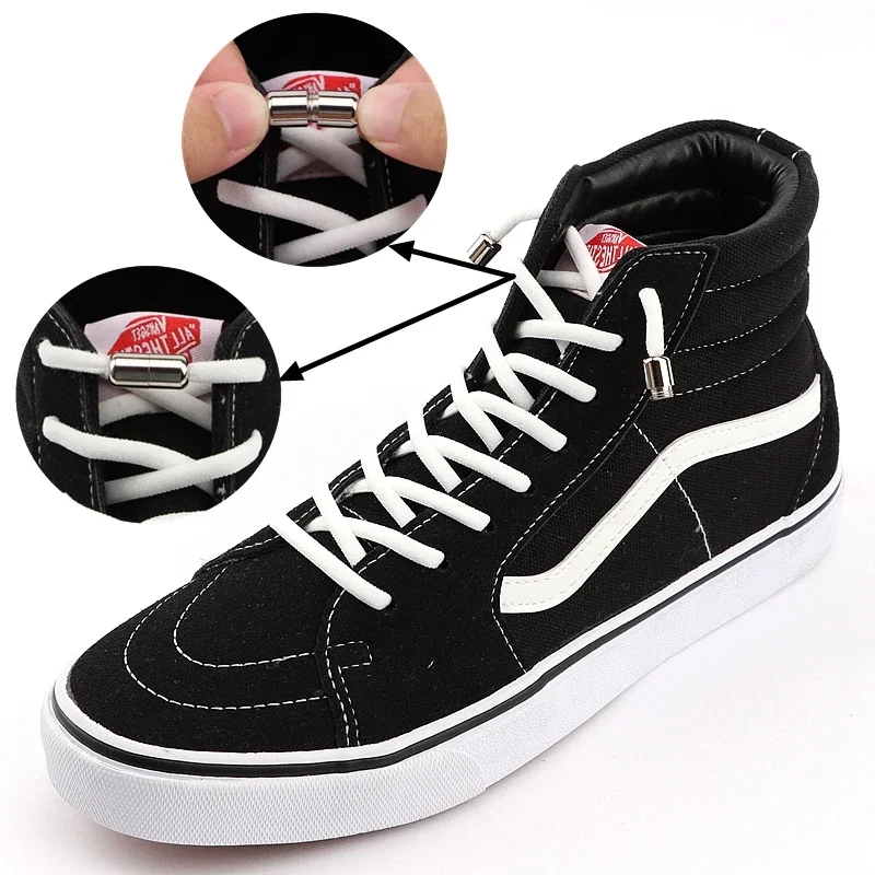 No Tie Elastic Flat Shoelaces Multi Color Aluminum Capsule Screw Shoelace Lock, Stretch Shoe Strings for White Casual Sneakers