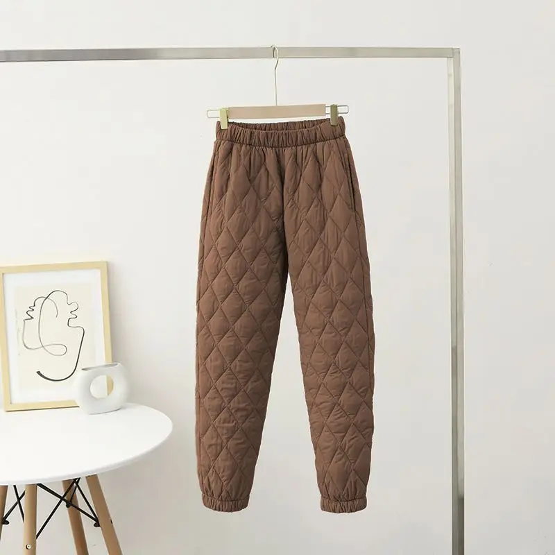 Women New Winter Down Cotton Trousers Wear Diamond-shaped High Waist Light Warm Casual and Loose Plus Size Harem Pants