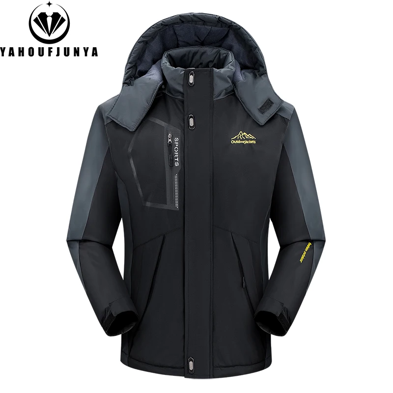 

2024 Winter Men Outdoor Skiing Camping Removable Hooded Jacket Men Hiking Windbreak Plus Thick Warm Comfortable Jacket Coat Male