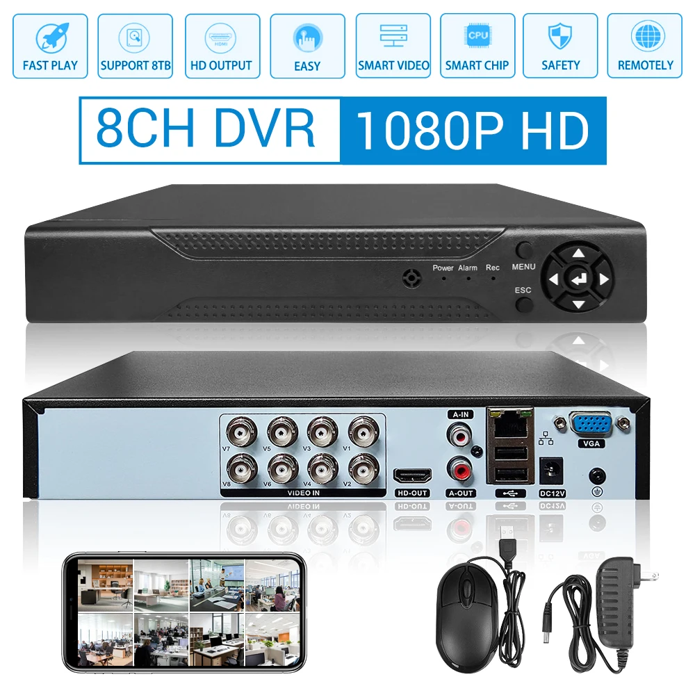 

H.265 8-канальный HD DVR видеорегистратор 5-в-1 для системы умного видеонаблюдения с PIR-датчиком движения