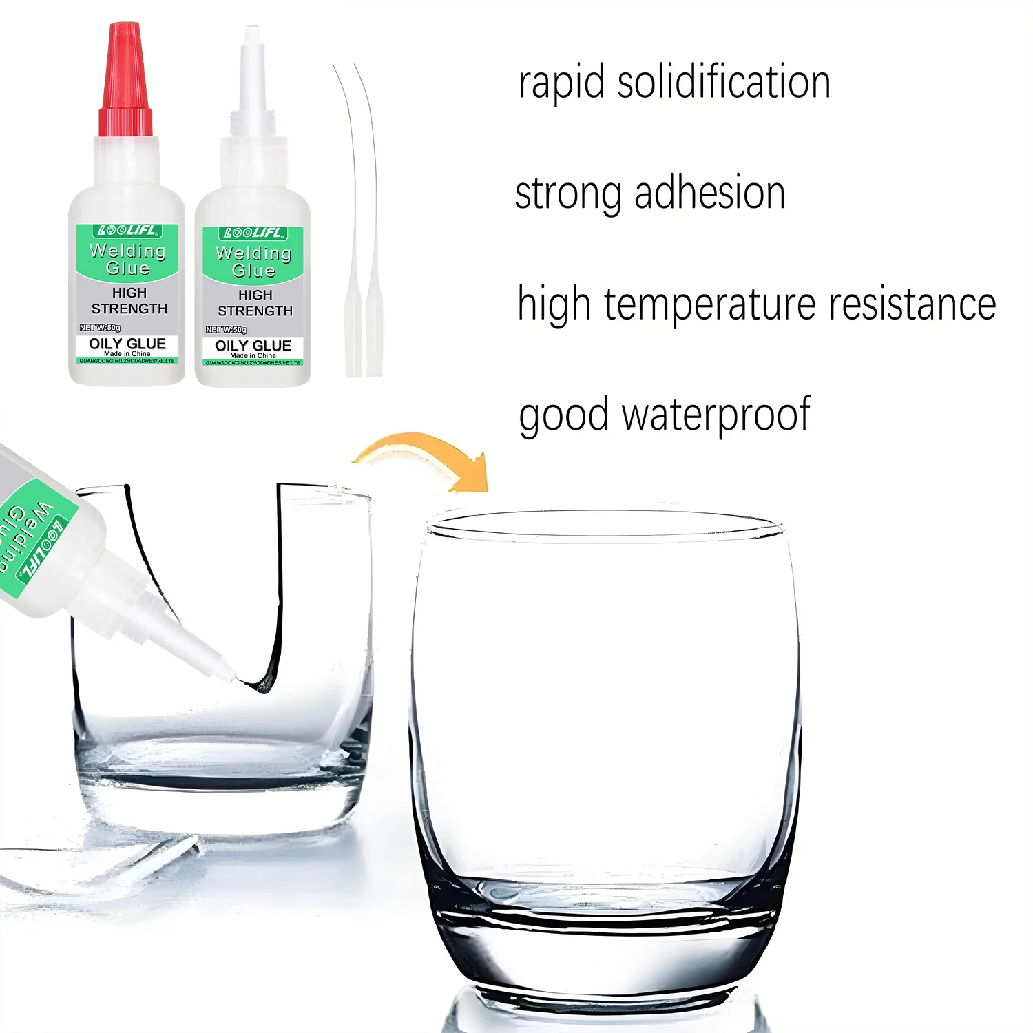 Loolifl-50G High-Strength Oil-Based Welding Glue - Universal Oil-Based Welding Glue Suitable for Resin, Ceramics, Metal, Glass, Plastic, and Wood, High Strength, Low Whitening, Quick-Drying, Large Capacity, Includes Dispensing Tube.