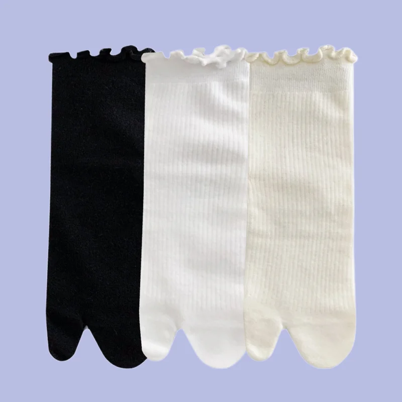 Calcetines de algodón fino para mujer, medias largas y cómodas de alta calidad, absorbentes del sudor, con encaje de Punta dividida, para primavera y verano, 5/10 pares