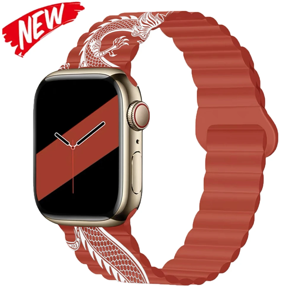 Ремешок магнитный для Apple Watch Band 44 мм 40 мм 49 мм 41 мм 45 мм 38/42 мм, силиконовый звеньевой браслет для iWatch Series 9 8 7 6 SE 5 4 Ultra 2