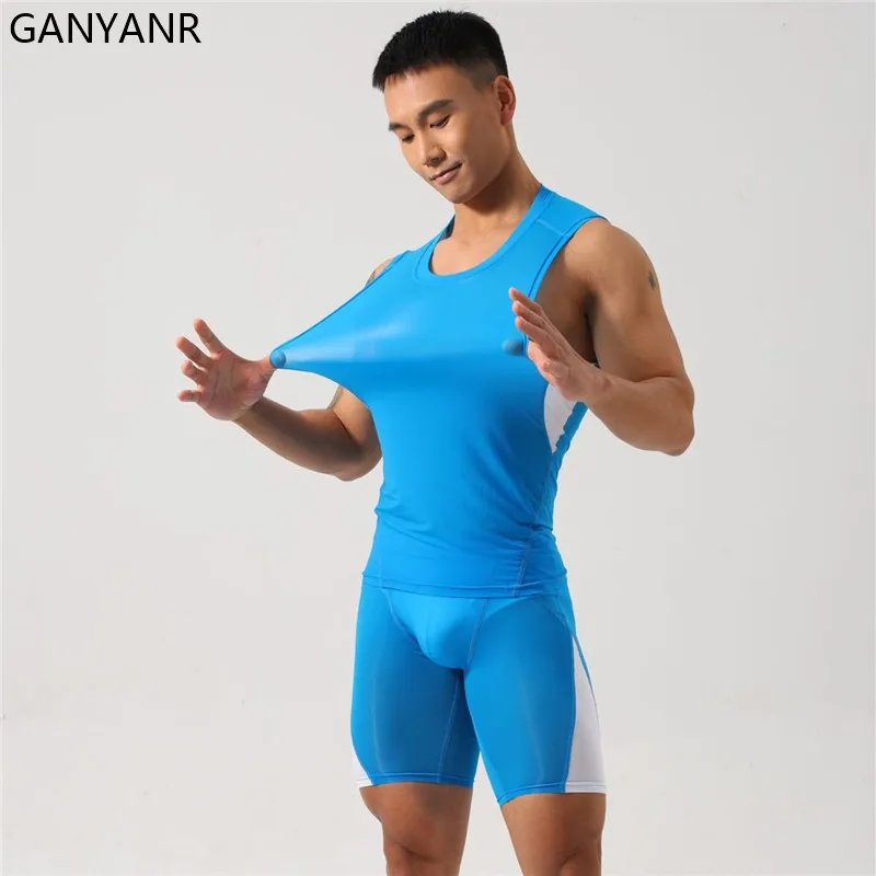 

GANYANR Running Set Men leggings Clothing Sweatshirt gym suit Football basketball Soccer Tracksuit Sportswear Yoga shorts tights