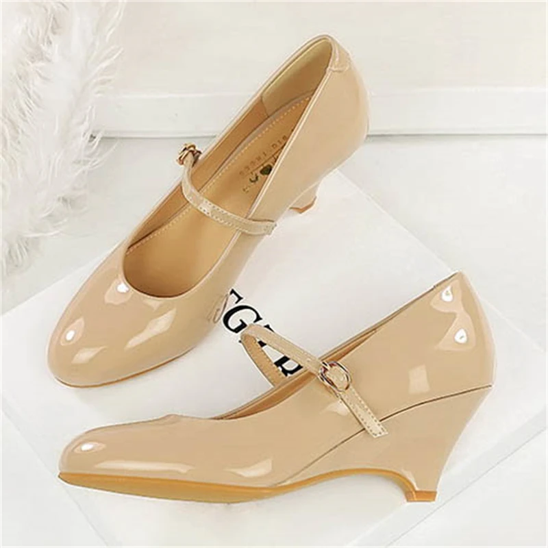 BIGTREE Spring Fashion Round Toe Buckle Strap Pumps Woman Wedges Heels Elegant Ladies Shoes Zapatillas De Mujer view 3