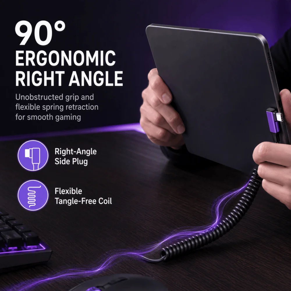 100W Fast Charging Right Angle USB-C Cable Real-Time Display 5A Digital Display Cable 480Mbps Transfer Right Angle Plug