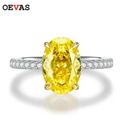 OEVAS 100% 925 Sterling Silver 8*12mm Oval Yellow High Carbon Diamond Radiant Rings For Women Sparkling Wedding Fine Jewelry