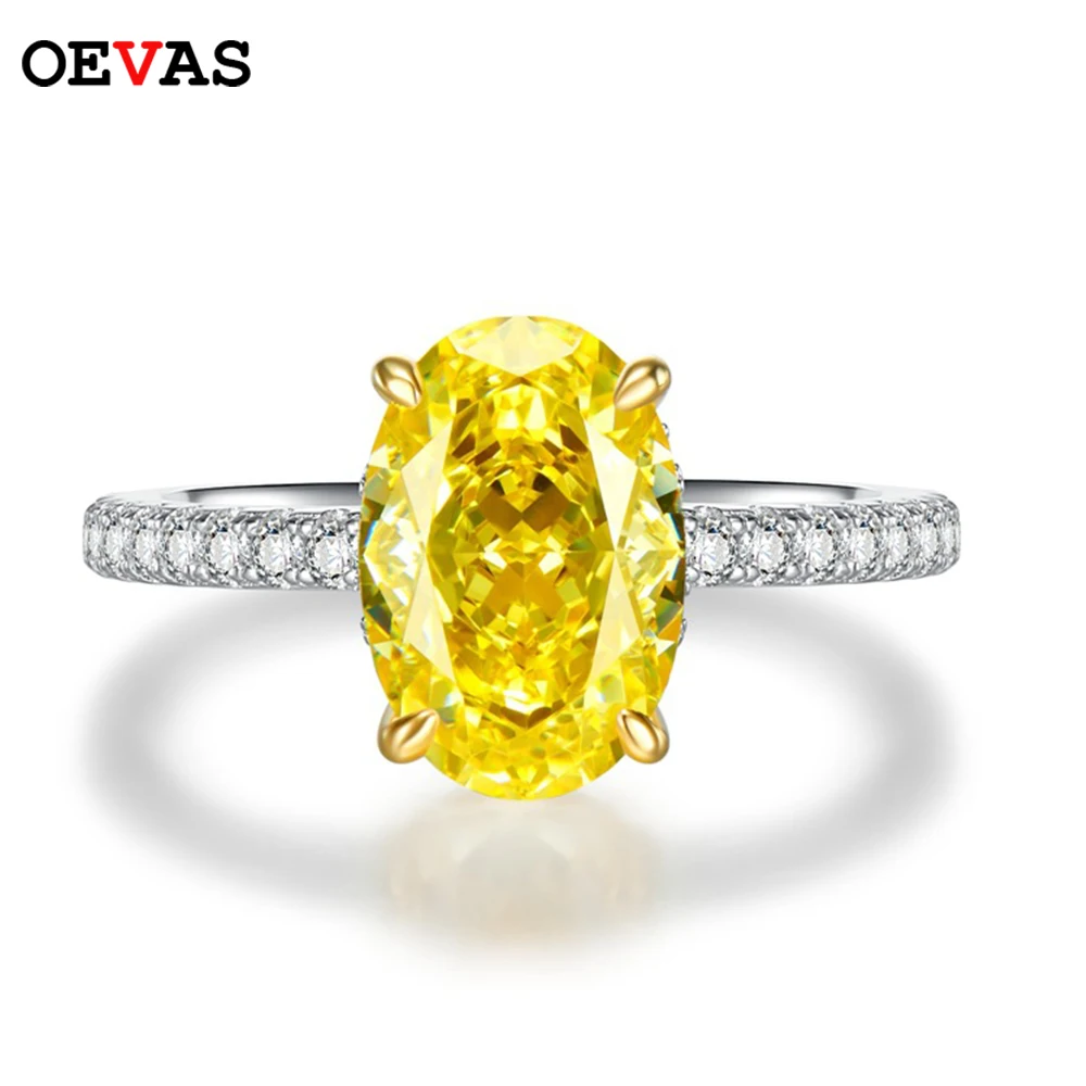 anel amarelo oval em prata esterlina para mulheres diamante de alto carbono joalheria fina espumante diamante 100 prata 8x12 mm casamento oevas 925 01