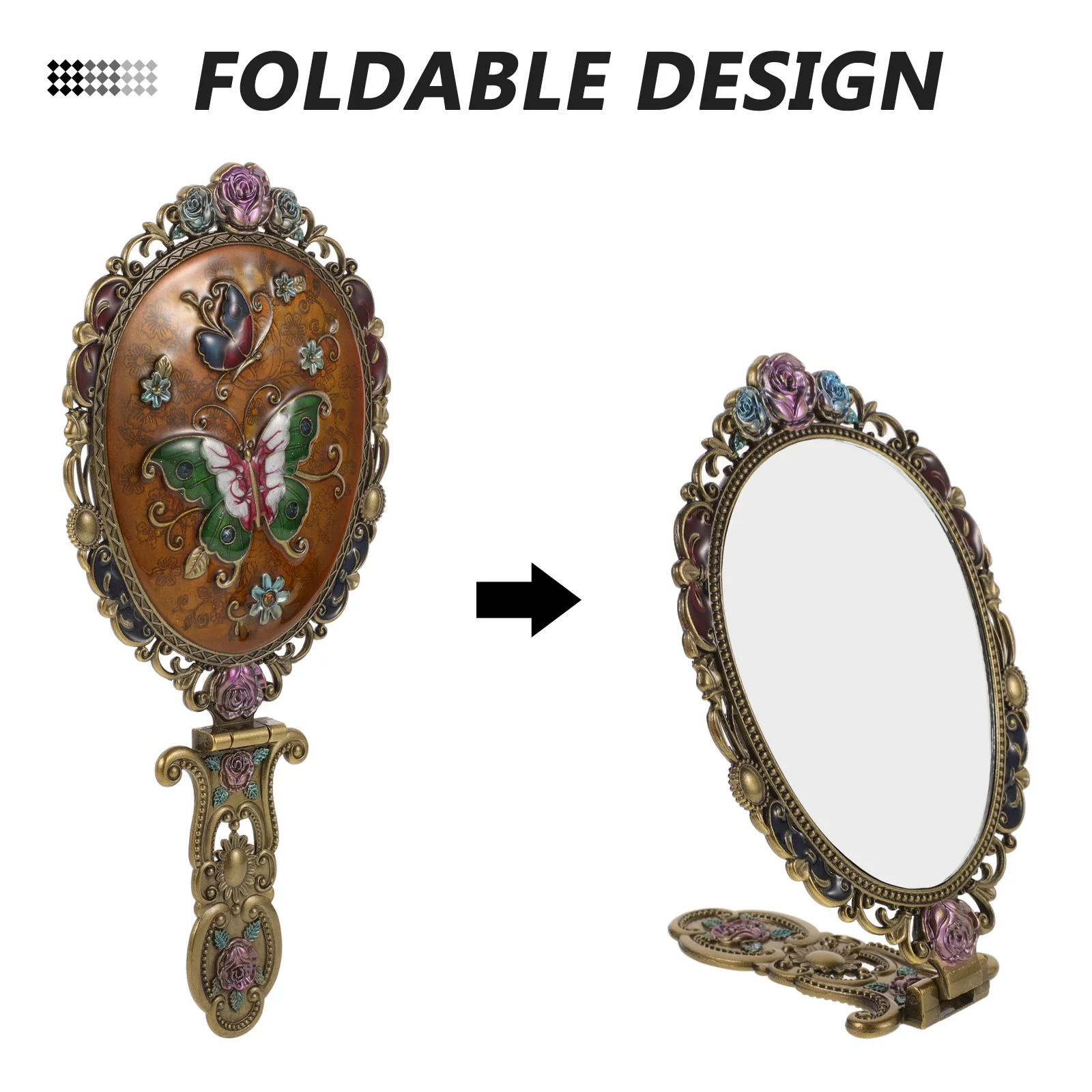 مرآة مكياج كلاسيكية محمولة باليد مصنوعة من سبائك الزنك المتينة للنساء أثناء السفر في الهواء الطلق، مرايا مكياج هدية للحفلات