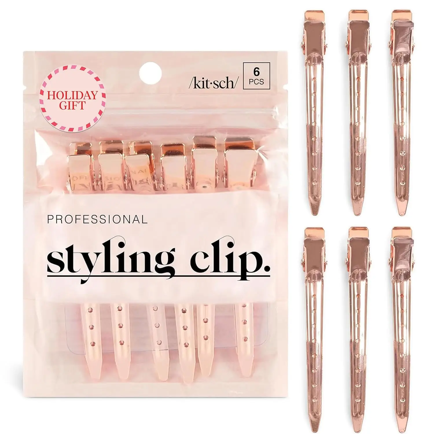3.5" Rose Gold Aluminum Hair Clips for Salon & Makeup - 6 Pcs, Durable & Lightweight