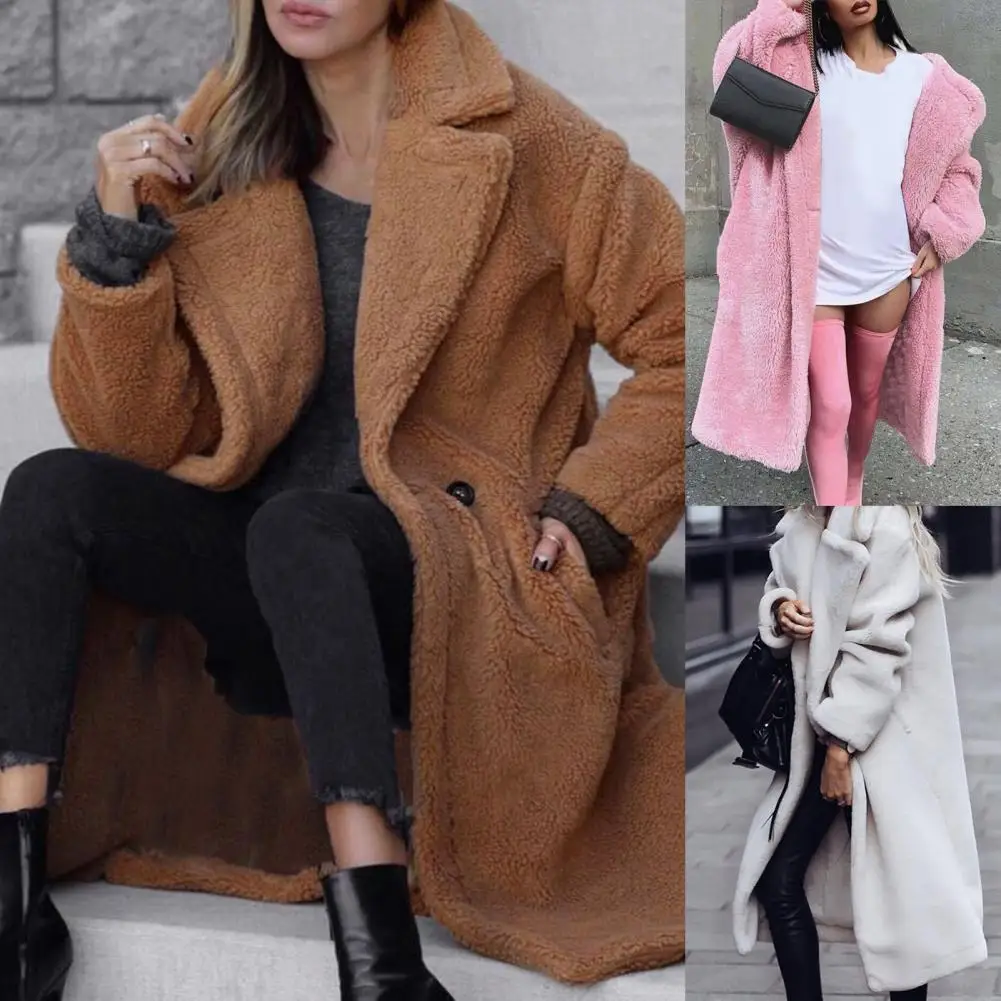 Stylish Cardigan Coat All-Match Cardigan Jacket Plush Open Front Plush Cardigan Coat  Pockets