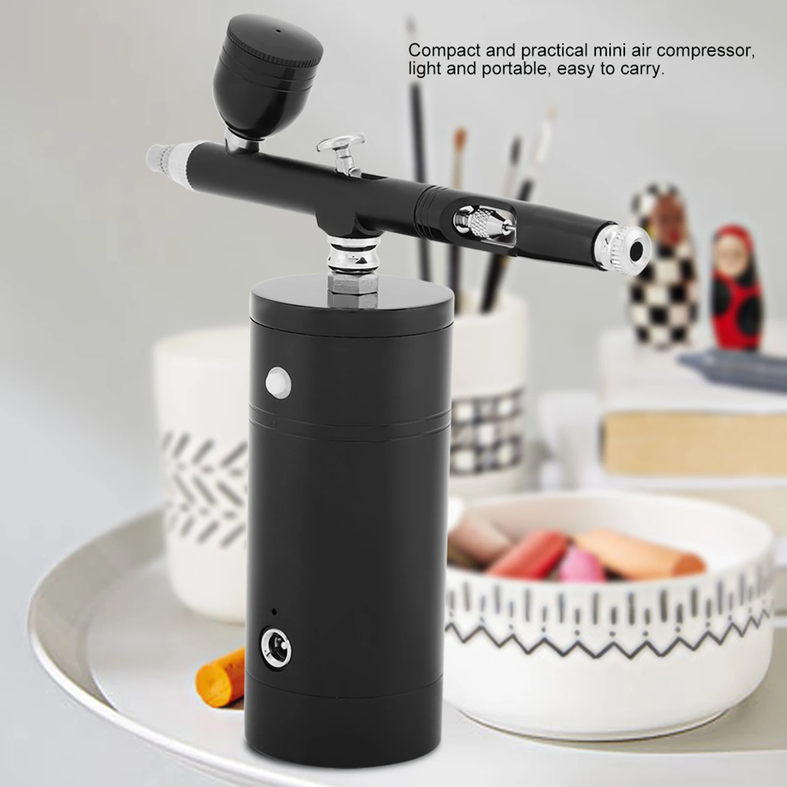 【New】0.3mm Black Mini Air Compressor Spray Gun  Set 7CC Capacity Set USB Powered 8.4V Mini Air Compressor