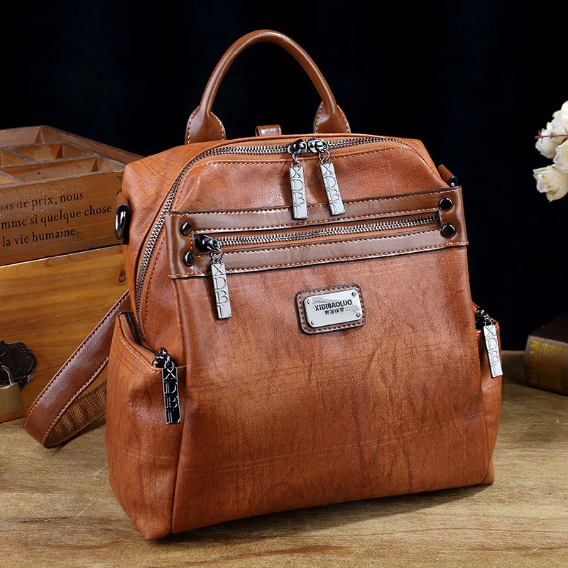 

Винтажный женский рюкзак, новинка 2025 года, сумка через плечо из искусственной кожи для девочек, многофункциональные сумки через плечо большой вместимости, студенческие рюкзаки