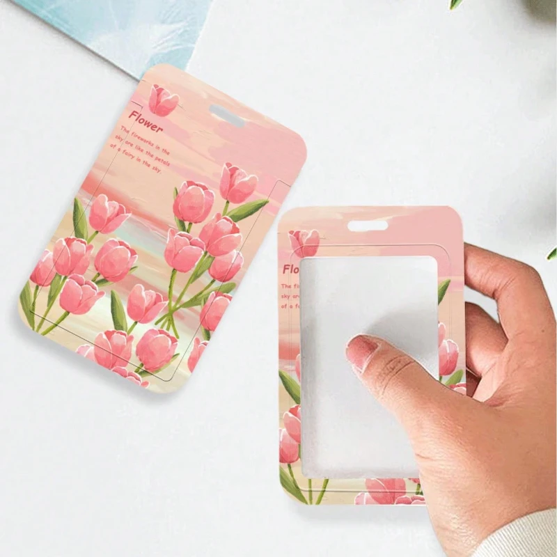 Perfume Flower Pattern Card Holder with Retractable Spring Cord Suitable for Bus Campus Lunch/Door Card Kpop Photocard Holder