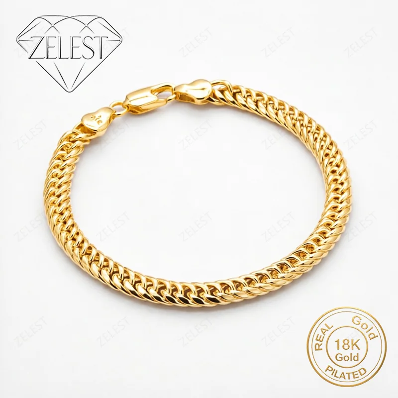 925 Sterling Silver 18K Gold Plated 8 Inch Exquisite Cuban Chain Bracelet Men Women Fashion Wedding Party Jewelry
