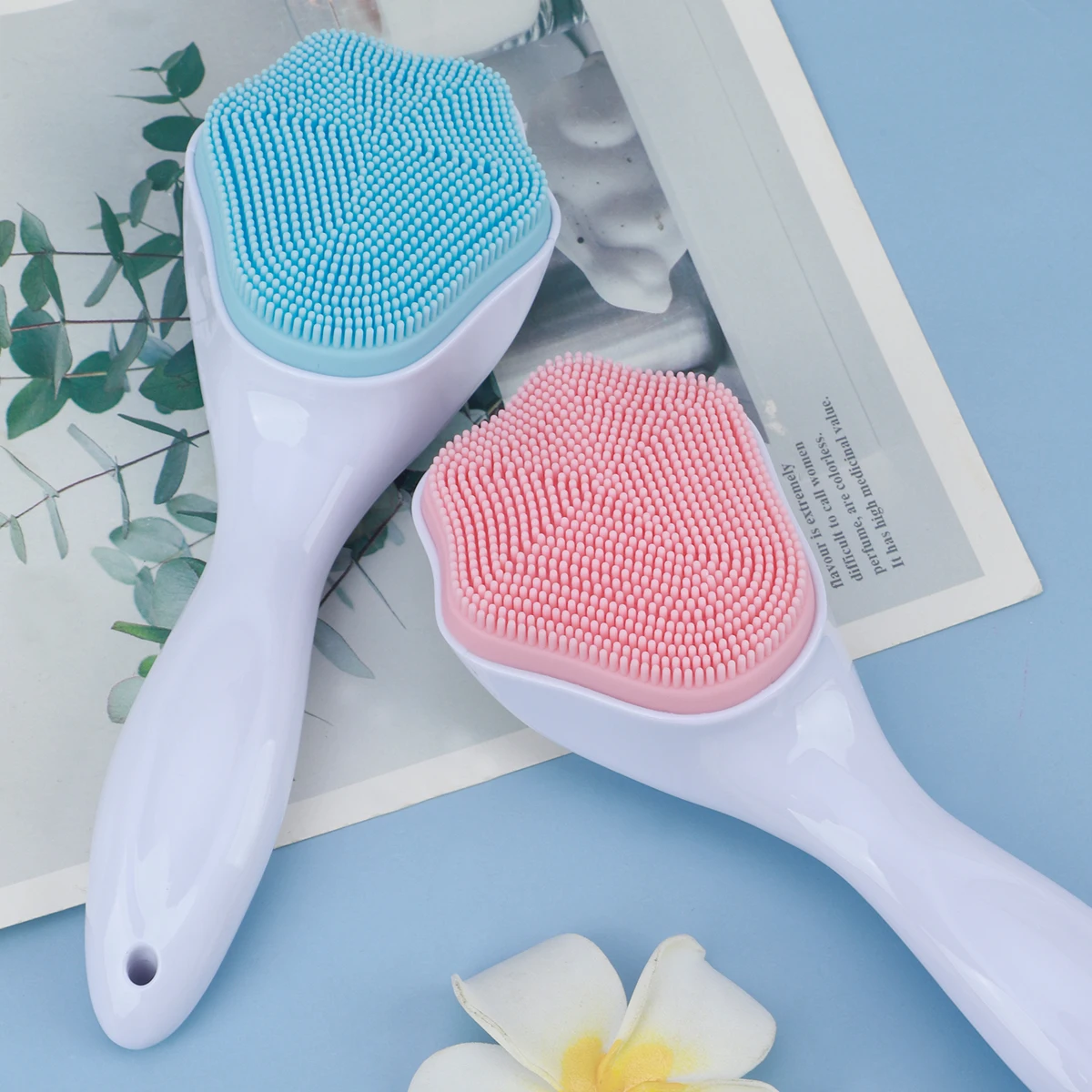 1/2 قطعة فرشاة غسل الوجه من السيليكون على شكل مخلب القطط، فرشاة تنظيف الوجه، فرشاة إزالة المكياج، فرشاة تنظيف المسام بمقبض طويل #2