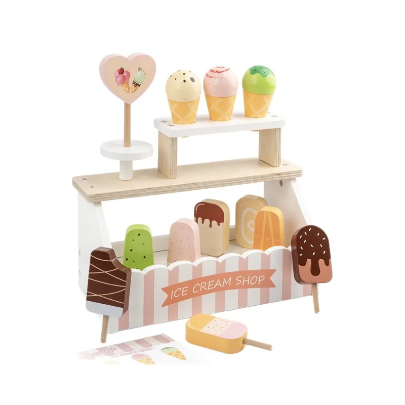Houten Roze Ijs Stand Fantasiespel Speelgoed Keuken Ijsje Kinderen Speelgoed Vroeg Leren Montessori Educatief Spel