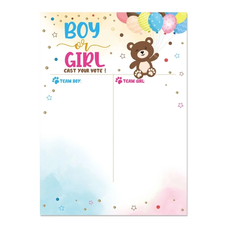 Gender Reveal Party Poster Games 36 Blue and Pink Cute Bear Voting Stickers