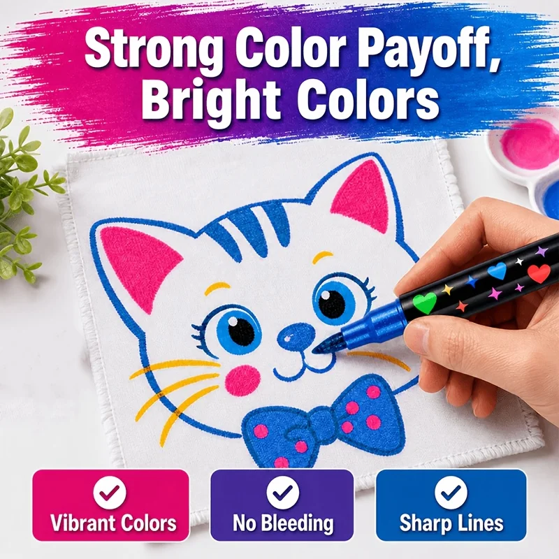 24-Color Double-Ended Fabric Markers Set Waterproof Non-Fading Textile Paint Pens for DIY Hand-Painted Clothes Canvas Bags Children's Graffiti Art Tool Kit view 7